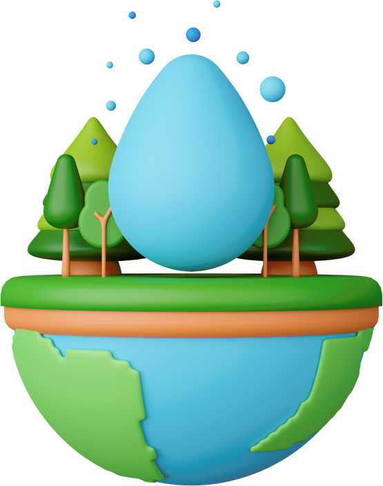 Huge water drop on earth with trees.